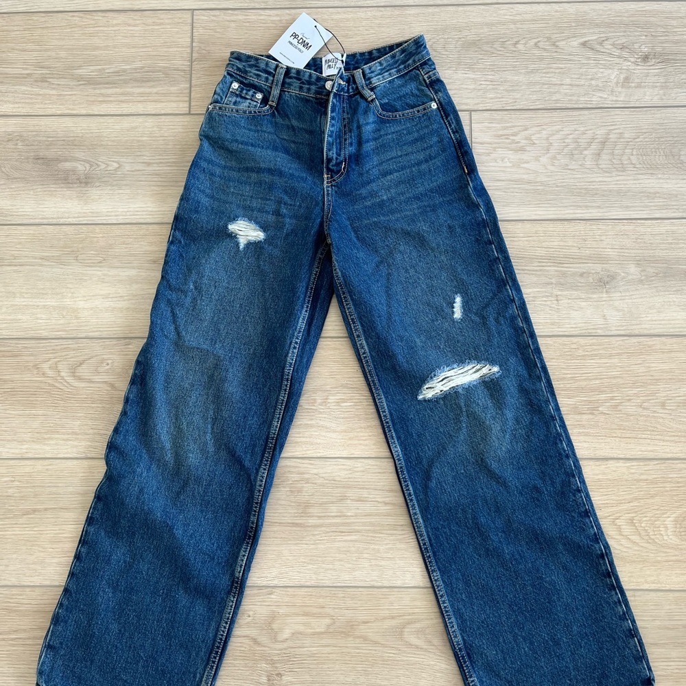 NEW!  Princess Polly Women's High Rise Blue Boyfriend Bootcut Denim Jeans, size